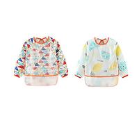 Vobony 2 Pcs Babero Impremeable con Mangas Larga para Bebé Unisex EVA Lavable Delantal Bandana para Niñas Niños Alimentación Comiendo Pintura Jugando (#3, 90)