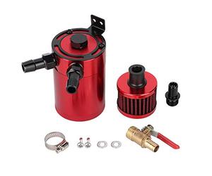 VOBOR Decantador Aceite Coche, Oil Catch Can 300ml para Coche, Depósito de Aceite de Aluminio Con Filtro de Aire Manguera(rojo)