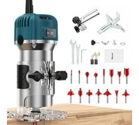 VOBOR Fresadora de Madera Rebajadora Eléctrica, 800W 30000 RPM Fresadora de Mano con 6 Velocidades Variables, 15 piezas 1/4'' Alicates, Pinza De Base Fija De 6/6.35MM