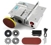 VOBOR Mini Sierra Circular de Mesa con Disco Pulidor y 4 Cuchillas, Altura Ajustable, 7 Velocidades, Hoja de Sierra Portátil de 0,1 a 15 mm, para Bricolaje, Madera, Modelismo