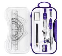 Vobou Juego de 10 piezas de geometría matemática suministros para estudiantes con caja de almacenamiento inastillable, incluye reglas, transportador, brújula, borrador, sacapuntas, recargas de plomo, lápiz, para escuela y dibujos (color morado)