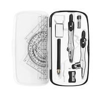 Vobou Kit de geometría matemática, 10 piezas de suministros para estudiantes con caja de almacenamiento inastillable, incluye reglas, transportador, brújula, borrador, sacapuntas, recambios de minas,