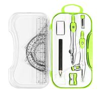 Vobou Kit de geometría matemática, 10 piezas de suministros para estudiantes con caja de almacenamiento inastillable, incluye reglas, transportador, brújula, borrador, sacapuntas, recambios de minas