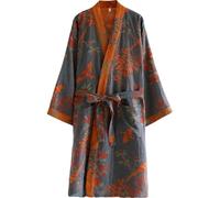 Vobumix Batas De Algodón para Mujer, Tipo Kimono Larga De Manga 3/4, De Baño con Estampado para Primavera Y Otoño, Batas De Mañana para Uso Doméstico.