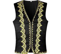 Vobumix Chaleco Árabe Bordado Dorado, Chaleco Gótico Medieval para Hombre, Chaleco Victoriano Steampunk, Chaleco Informal con Cuello En V, Disfraz De Ópera De Graduación