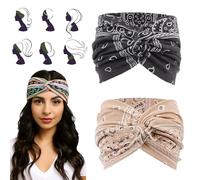 Vocabularyi Headbands - Bohemian Paisley Print Headband, Printed Cross Yoga Headband, Vintage Non-slip & Breathable Turban Printed,Transform into a Stylish Look in 3s,Securely in Place All Day (F, #)