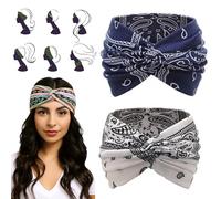 Vocabularyi Headbands - Bohemian Paisley Print Headband, Printed Cross Yoga Headband, Vintage Non-slip & Breathable Turban Printed,Transform into a Stylish Look in 3s,Securely in Place All Day (E, #)