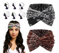 Vocabularyi Headbands - Bohemian Paisley Print Headband, Printed Cross Yoga Headband, Vintage Non-slip & Breathable Turban Printed,Transform into a Stylish Look in 3s,Securely in Place All Day (D, #)