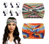 Vocabularyi Headbands - Bohemian Paisley Print Headband, Printed Cross Yoga Headband, Vintage Non-slip & Breathable Turban Printed,Transform into a Stylish Look in 3s,Securely in Place All Day (C, #)