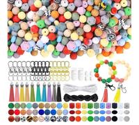 Vocdikficy 275 Piezas de Cuentas de Silicona de 15 mm para Kit de FabricacióN de Llaveros, MúLtiples Estilos y Formas Cuentas de Silicona Cuentas de Goma A Granel