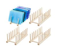 Vocdikficy Caja de Almacenamiento de Vidrio de 4 Piezas, Estante para Platos de Bambú, Adecuado para Platos de Vidrio de Colores, Tazones, Tazas, Libros, Tapas de Ollas