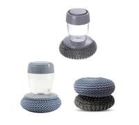 Vocdikficy Cepillo Dispensador de JabóN para de Cocina, Olla, Horno, Fregador de Platos con Soporte, Cepillo para Olla con Bola de Alambre Pet Que Agrega LíQuido Tipo Empuje