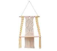 Vocdikficy Estante Colgante de Pared Bohemio de Macramé de un Solo, Decoración de Estantes Flotantes de Plantas Tejidas de Madera Hechas A Mano, Mini Organizador Elegante