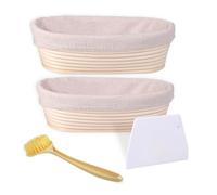 Vocdikficy Juego de 2 Cestas para FermentacióN de Pan, Suministros para Hornear Pan de Masa Fermentada Ovalados de 10 Pulgadas, Kit BáSico para Hacer Pan, Cestas para FermentacióN