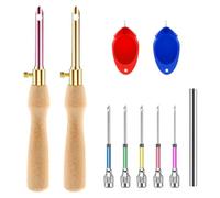 Vocdikficy Kit de 10 Agujas de Perforación, Herramienta de Aguja de Perforación Ajustable, Aguja de Perforación de 7 Tamaños con Manejar de Madera para Adultos Principiantes