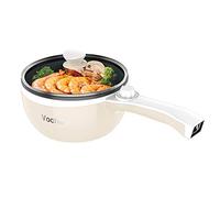 Vocha Mini Olla Eléctrica, Sarten Antiadherente Electrica Multifunción Con Tapa, Calefacción rápida, 20cm Diámetro, 1.5 L, Hot Pot Fondue Eléctrica Portátil para Hogar/Estudio/Viajes (Beige)