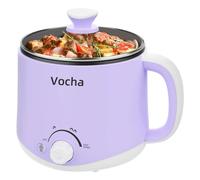 Vocha Olla Eléctrica Recta Pequeña, 1.6L Olla de Cocina Portátil de Antiadherente con Mantener la Función Caliente, 250W/600W Olla de Viaje Multifunción para Sopa/Ramen/Pasta/Huevo/Verdura-Púrpura