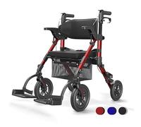 VOCIC Andador 2 en 1 plegable y ligero con asiento, neumáticos de goma para exteriores para todo terreno, andadores ligeros con bolsa de malla, silla de aluminio, color rojo
