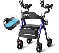 VOCIC Andador plegable y ligero Z22 con asiento, GelCool con apoyabrazos y reposabrazos ajustables, andadores para personas mayores con asiento cómodo, hasta 136 kg, soporte integrado para vasos y