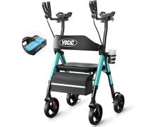 VOCIC Andadores para personas mayores, andador vertical con reposabrazos ajustables, andador de pie Z22 GelCool con asiento Ergo y respaldo, rodador todo terreno de 8 pulgadas con soporte para tazas y