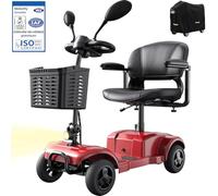 VOCIC D42 Movilidad scooter plegable 135KG, 20KM Scooter de movilidad de 4 ruedas Estable para personas mayores con Neumáticos Antipinchazos para todo terreno,apoyo 5 Años| Rojo