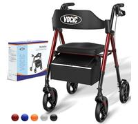 VOCIC Z21 Andador plegable ligero para ancianos, Andadores adultos estrecho | Rollator plegable para todos los terrenos,Asiento regulable en altura,Para uso exterior e interior,Rojo| 5 años Support