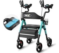 VOCIC Z22 Andador Plegable y Ligero con Asiento, Andador GelCool con Soportes de Brazo y Reposabrazos Ajustables, Andadores para Personas Mayores con Cómodo Asiento, hasta 136 kg, Portavasos y Soporte