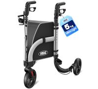 VOCIC Z25 Andador estrecho para apartamento con 3 ruedas, 4,9 kg, Aluminio | Andador plegable y ligero & para ancianos, andadores con ruedas de 20 cm,soporte para bastones & bebidas,MAX 136kg,Plateado