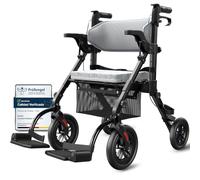 VOCIC Z51 Andador Silla de rueda 2 en 1, Andadore para ancianos con asiento | Silla transporte Andadores adultos plegable ligero, Aluminio ajustable en altura para exteriores y viajes, Todo terreno,Negro