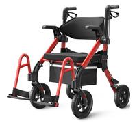 VOCIC Z55 Andador plegable y ligero, silla de ruedas 2 en 1 para personas mayores, neumáticos de goma todo terreno, aluminio, color rojo