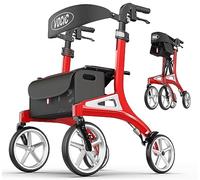 VOCIC Z71 Andador plegable ligero para ancianos,Andadores adultos con asiento y 4 ruedas,Respaldo regulable en altura y profundidad,Aluminio ajustable en altura andador,Rojo