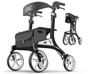 VOCIC Z71 Andador plegable ligero para ancianos,Andadores adultos con asiento y 4 ruedas,Respaldo regulable en altura y profundidad,Aluminio ajustable en altura andador,Negro