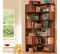 Vockol Librería Esquinera, 190 cm Librería de Madera Maciza, Estanteria Esquinero de 6 Niveles, Biblioteca Esquinero Grande para Salón, Dormitorio y Oficina, Nogal