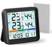VOCOO Termómetro Para Interiores y exteriores Higrómetro Monitor de Humedad Medidor de Temperatura Digital Estaciones Meteorológicas con Retroiluminación LCD Reloj Fecha Valor Mínimo/Máximo