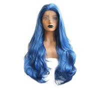 VOCOSTE Peluca De Encaje Frontal Larga Rizada Natural Azul 1Pc | Fibra Sintética, 24 Pulgadas, Gorro Ajustable 21-23 Pulgadas, Incluye 2 Gorros, Sin Pegamento, Uso Diario Y Fiestas