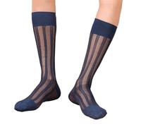 VOCUE Calcetines de vestir casuales para hombre, de media pantorrilla, a rayas, de nailon transparente, traje formal, calcetines de seda transparentes
