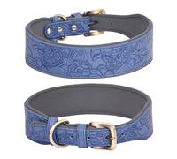 VOCUE Collar de cuero para perros, collar acolchado suave para perros grandes, collares ajustables, razas grandes, collar en relieve, suministro para perros