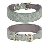 VOCUE Collar de cuero para perros, collar acolchado suave para perros grandes, collares ajustables, razas grandes, collar en relieve, suministro para perros