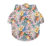 VOCUE Cómoda camisa con cuello de solapa y diseño de gatos y perros, de secado rápido, con estampado de hojas