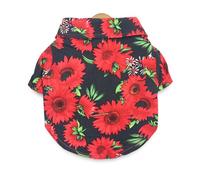 VOCUE Cómoda camisa con cuello de solapa y diseño de gatos y perros, de secado rápido, con estampado de hojas