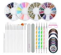 VOCUE Juego de accesorios de gel para salón de belleza, pinceles de arte, calcomanías de aluminio, cintas de manicura, herramientas de punteado, bolígrafo de diamantes de imitación