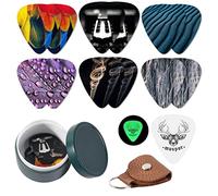 VOCUE - Juego de púas de guitarra con soporte de piel y caja de lata, única púa de guitarra artística para guitarra eléctrica bajo