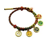 VOCUE Pulsera de cuerda colorida tibetana Thangka, pulsera de cinco vías, dios de la riqueza, cadena de mano, viento nacional, nudo de melocotón
