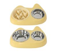 VOCUE Tazón inclinado para gatos con doble tazón, cuenco de alimentación lenta, antideslizante, para perros, contenedor de alimentos, gatos y cachorros, 2 unidades
