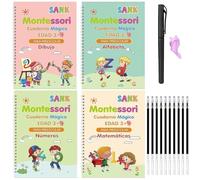 VODAFQS 4 Piezas Cuadernos Mágicos Reutilizables para Niños + 10 Recargas + 1 Bolígrafo + 1 Portalápices, Juego de Caligrafía Infantil, para Aprender Números, Letras y Dibujo