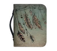 Vodetik Funda para Biblia de plumas con temática bohemia para mujeres y niñas con asa con cremallera, funda para libro de las Escrituras para estudio de las Escrituras