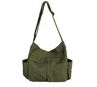 VODIU Bolso bandolera de lona grande Hobo con múltiples bolsillos para mujeres y hombres, bolso de hombro para la escuela, forro polar verde con licencia oficial de star wars silent one crew.