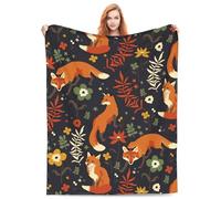 VODRM Bonita manta de zorro, regalo para niños y adultos, para sala de estar, cama, sofá, suave, cálida, ligera, acogedora, animales, zorros y flores, decoración de fiesta, cumpleaños, 40 x 50