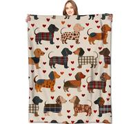 VODRM Dachshund Love - Manta con diseño de perro salchicha, color crema, regalos para niños, adultos, mujeres y hombres, forro polar suave y ligero, diseño de corazón a cuadros, para sofá, cama,