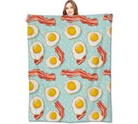 VODRM Manta de tocino y huevo, huevos fritos y tocinos crujientes, manta de frutas con lunares azules, regalos de cumpleaños para niños y adultos, forro polar suave y ligero, para sofá, cama,
